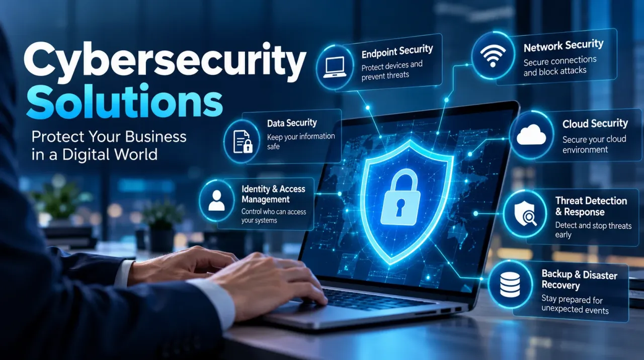 Cybersecurity solutions for businesses including network, cloud, endpoint and data security