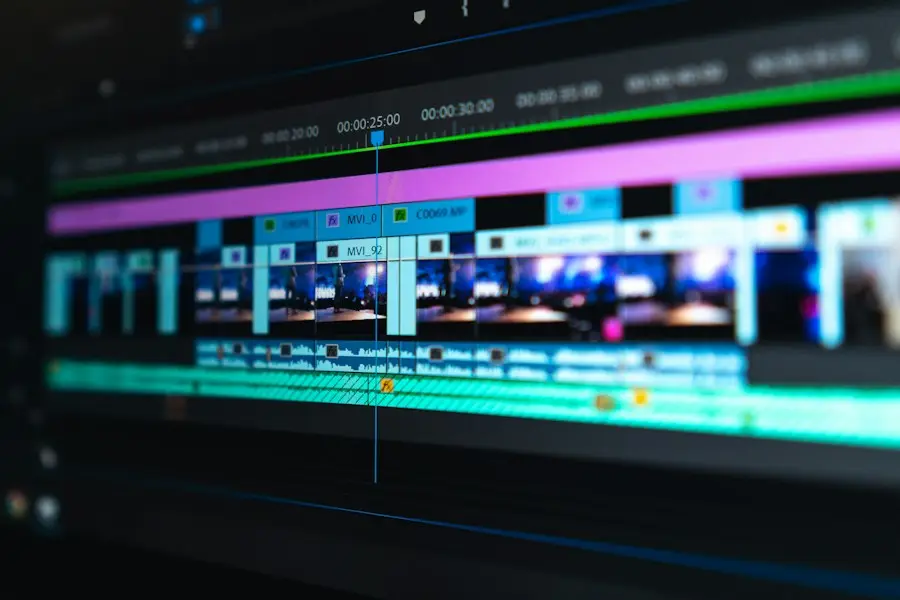 A video editing timeline open on a monitor