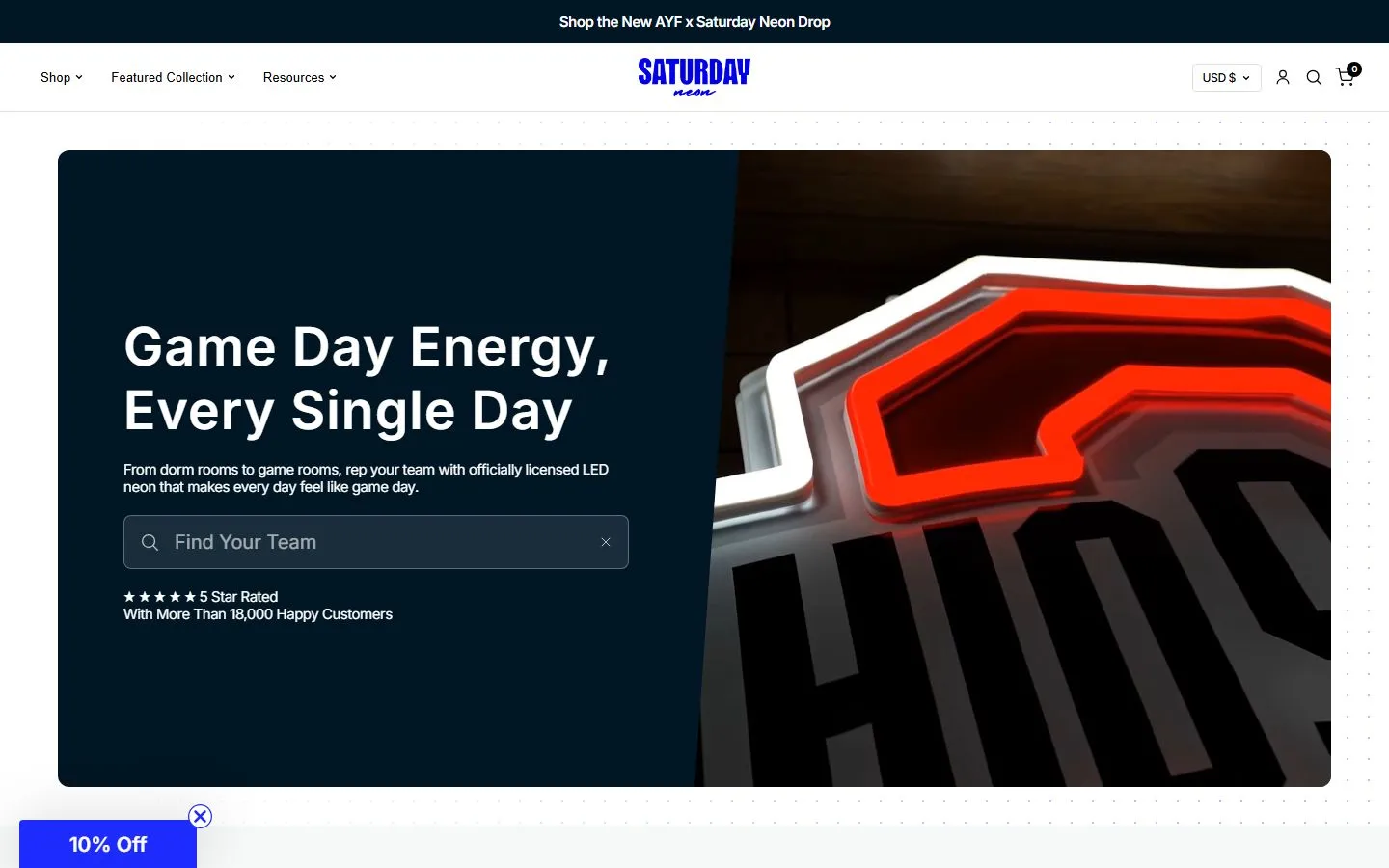 Home page of the Saturday Neon online store, a DkTechnoLab web project